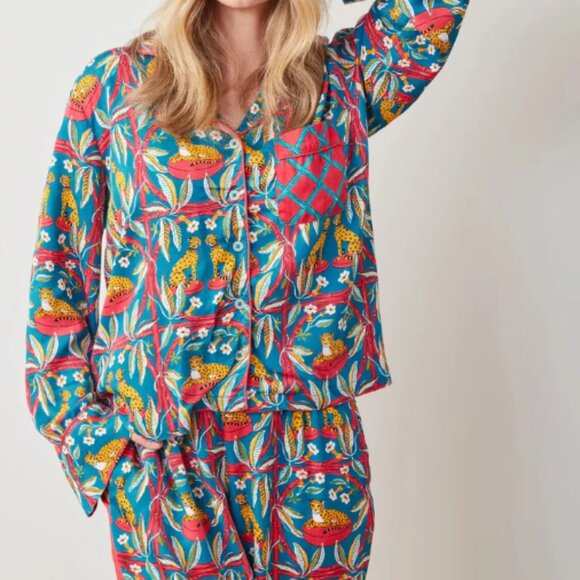 Printfresh Royal Cheetah Satin Rittenhouse PJ Set Ruby/Jade size LARGE - Picture 3 of 4